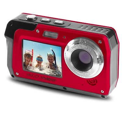 Minolta MN40WP 48MP Qhd Dual Lcd Screen Waterproof Camera, Red