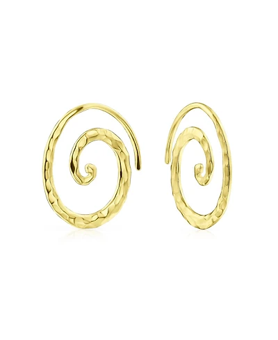 Bling Jewelry Boho Geometric Hoop Huggie Earrings 14K Gold Plated Sterling Silver Spiral Design