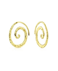 Bling Jewelry Boho Geometric Hoop Huggie Earrings 14K Gold Plated Sterling Silver Spiral Design