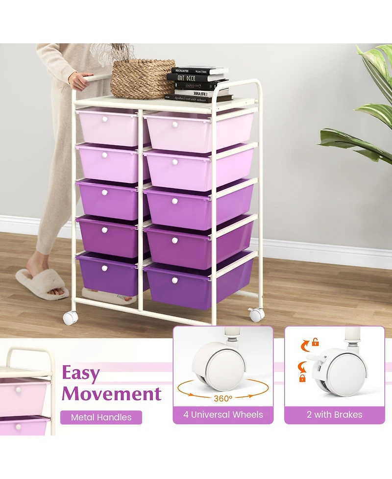 10-Drawer Rolling Storage Cart Portable and Spacious Storage Organizer for Home or Office