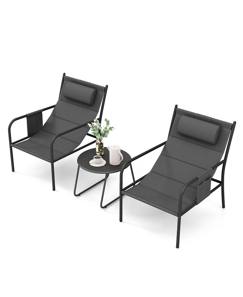3-Piece Outdoor Bistro Set Patio Chairs and Coffee Table for Balcony, Garden, or Deck
