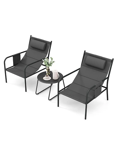 3-Piece Outdoor Bistro Set Patio Chairs and Coffee Table for Balcony, Garden, or Deck