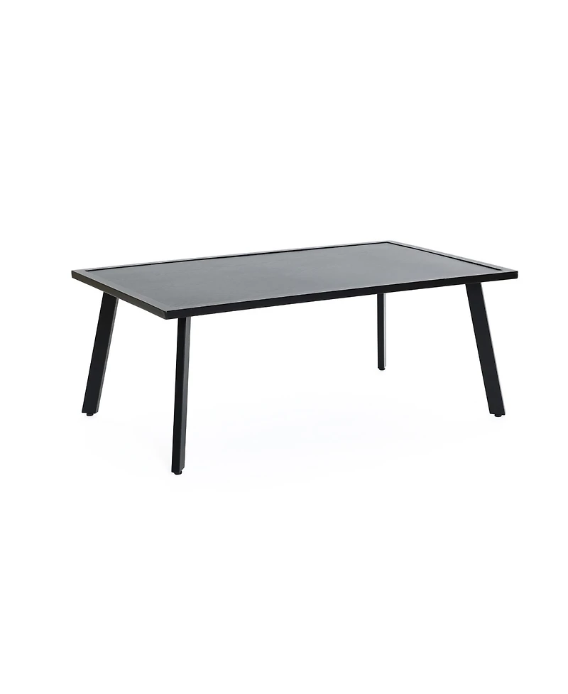 LuxenHome Outdoor Black Steel with Pe Rope Loveseat with Cushions and Coffee Table Set
