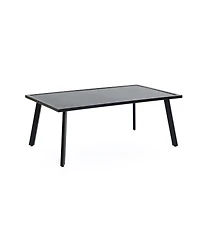 LuxenHome Outdoor Black Steel with Pe Rope Loveseat with Cushions and Coffee Table Set