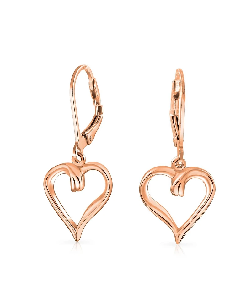 Bling Jewelry Delicate Open Heart Shaped Dangle Earrings Rose Gold Plated Sterling Silver