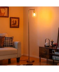 Modern Floor Lamp with Hanging Glass Shade and Foot Switch for Living Room