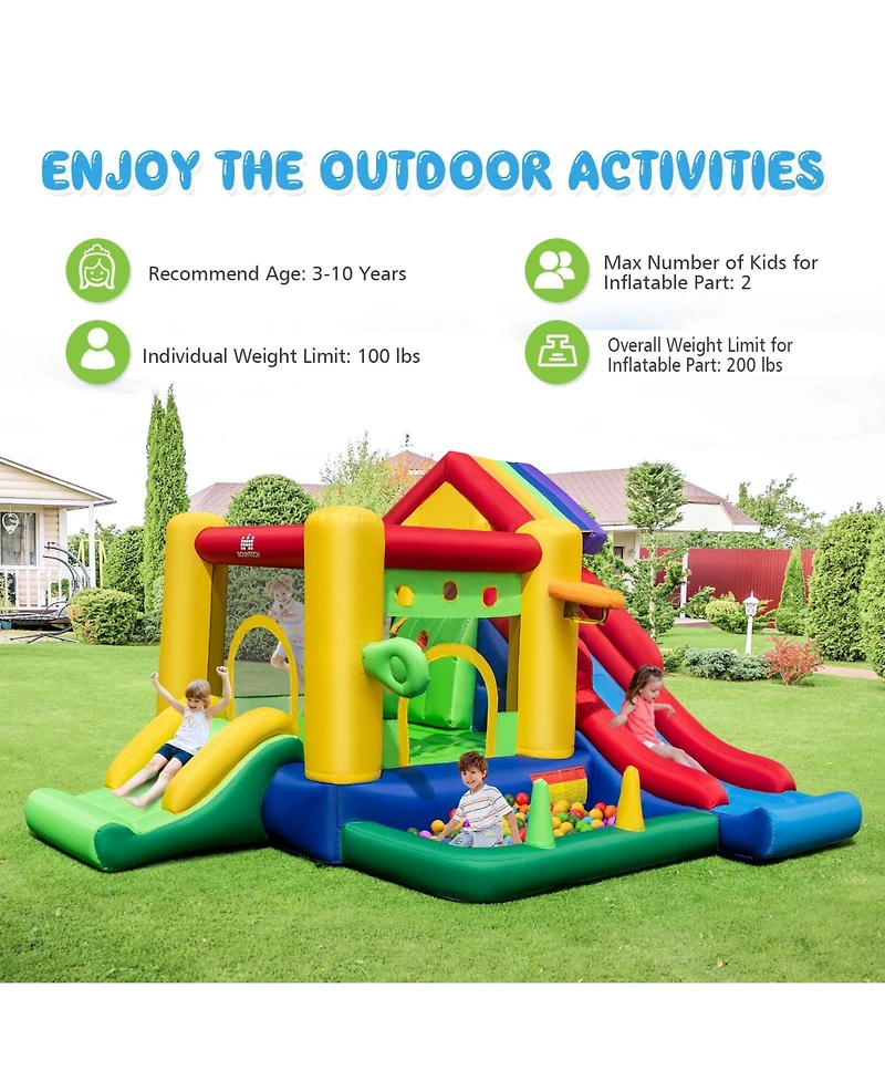 Inflatable Bounce Castle with Double Slides and 735W Blower