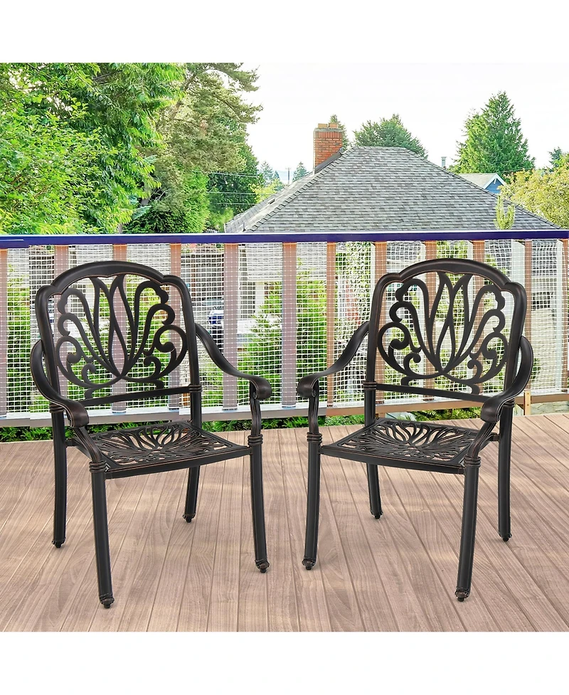 Gymax Pieces Cast Aluminum Chairs Set of 2 Stackable Patio Dining Chairs w/ Armrests
