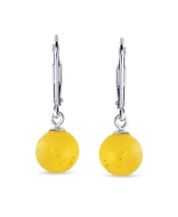Bling Jewelry Simple Round Basic Natural Lemon Yellow Or Honey Cognac Amber 8MM Bead Ball Drop Dangle Earrings .925 Sterling Silver