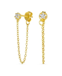 Bling Jewelry Minimalist 4MM Star Cz Stud Earrings with Delicate Chain in 14K Gold or Silver