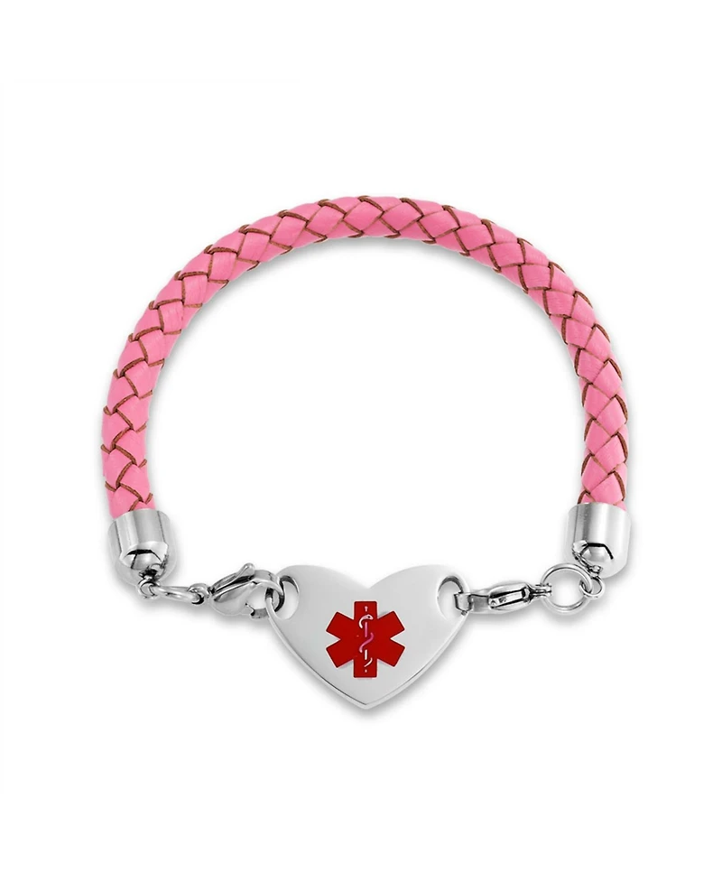 Bling Jewelry Pink Braided Leather Medical Id Bracelet with Stainless Steel Clasp