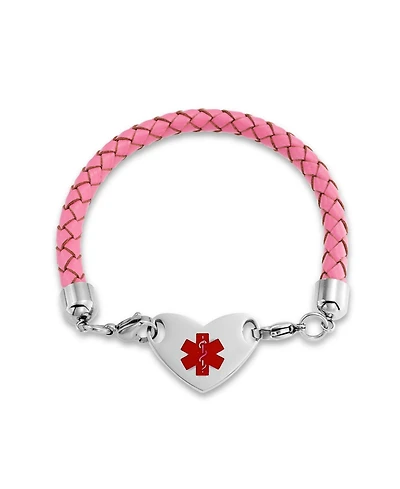Bling Jewelry Pink Braided Leather Medical Id Bracelet with Stainless Steel Clasp