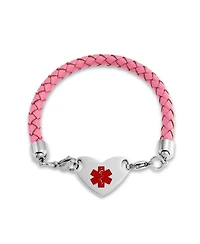 Bling Jewelry Pink Braided Leather Medical Id Bracelet with Stainless Steel Clasp
