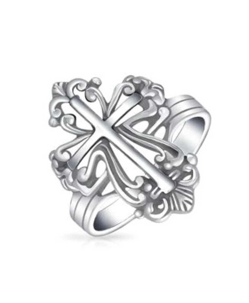 Bling Jewelry Fleur De Lis Cross Silver Ring for Men Oxidized Sterling