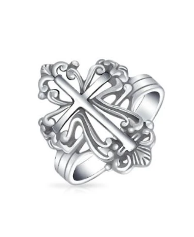 Bling Jewelry Fleur De Lis Cross Silver Ring For Men Oxidized Sterling