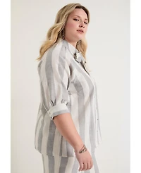 June + Vie Women's Tie-Neck Button-Down Blouse
