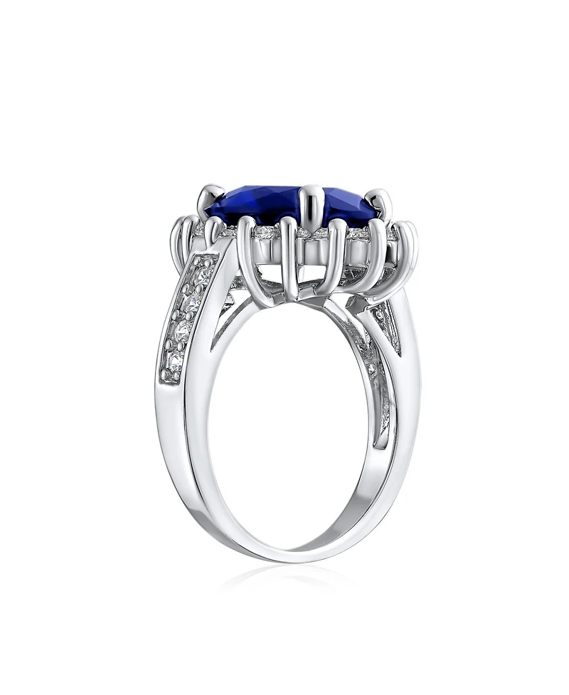 Bling Jewelry Classic Traditional 5CTW Royal Blue Cz Crown Halo Oval Cubic Zirconia Side Stones Promise Ring Silver Plated