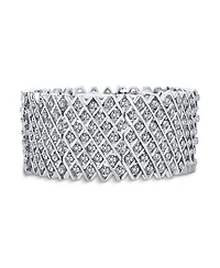 Bling Jewelry Wide Pink Rose Gold Plated White Crystal Encrusted Statement Stretch Bracelet
