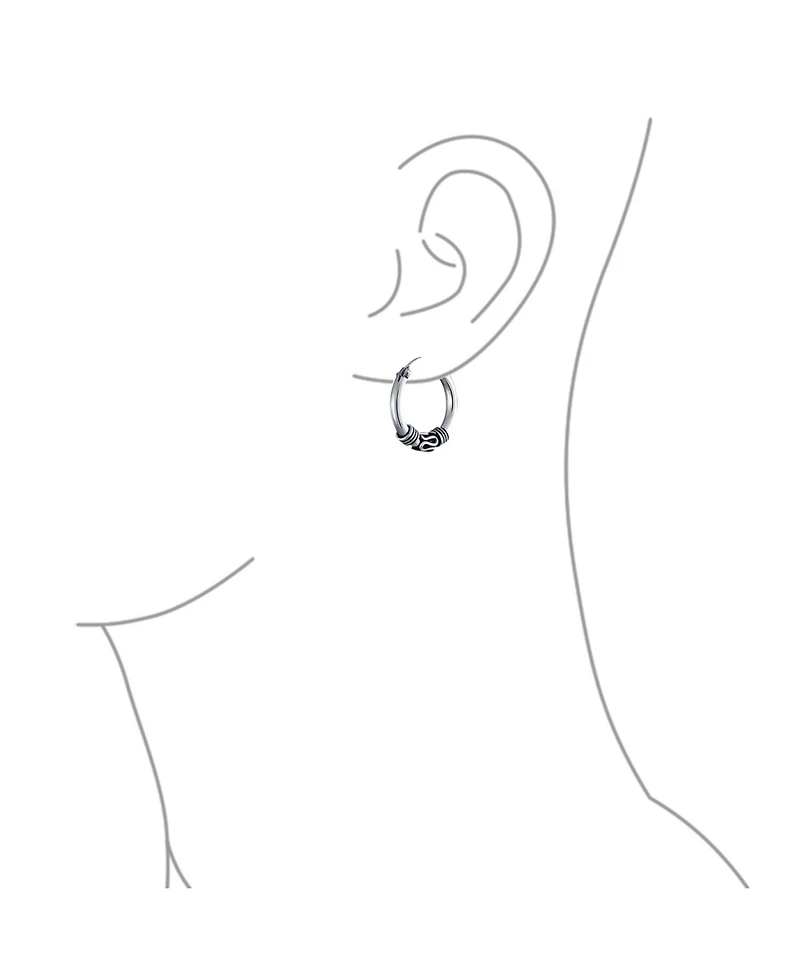 Bling Jewelry Bali Tribal Swirl Hoop Huggie Earrings Oxidized Sterling Silver Multiple Sizes
