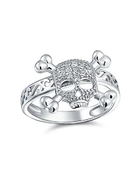 Bling Jewelry Cocktail Statement Ring: Cz Pirate Skull Crossbones for Punk Goth Sterling Silver