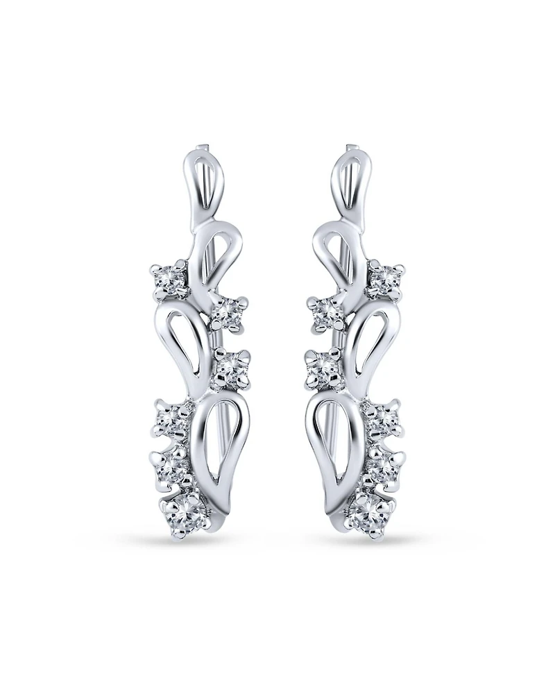 Bling Jewelry Trendy Leaf Swirl Ear Cuff Cartilage Cz Crawlers 14K Gold Plated Sterling Silver