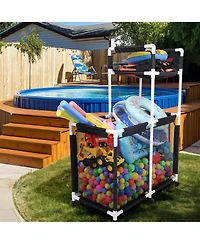 Yescom Extra Large Mesh Pool Storage Bin Noodles Holder Toys Organizer,Rolling 6 Wheels,Double Decker Cart