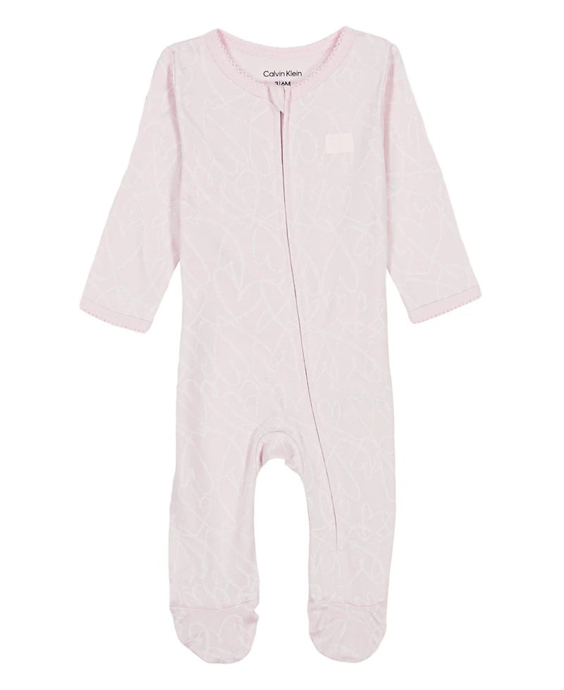 Calvin Klein Baby Girls Heart Sketch Zip-Front Footed Coverall