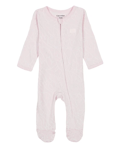 Calvin Klein Baby Girls Heart Sketch Zip-Front Footed Coverall