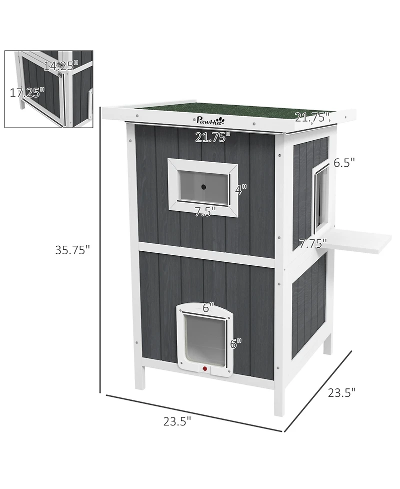 Outdoor Cat House Wooden Feral Cat House W/ Removable Floor,
