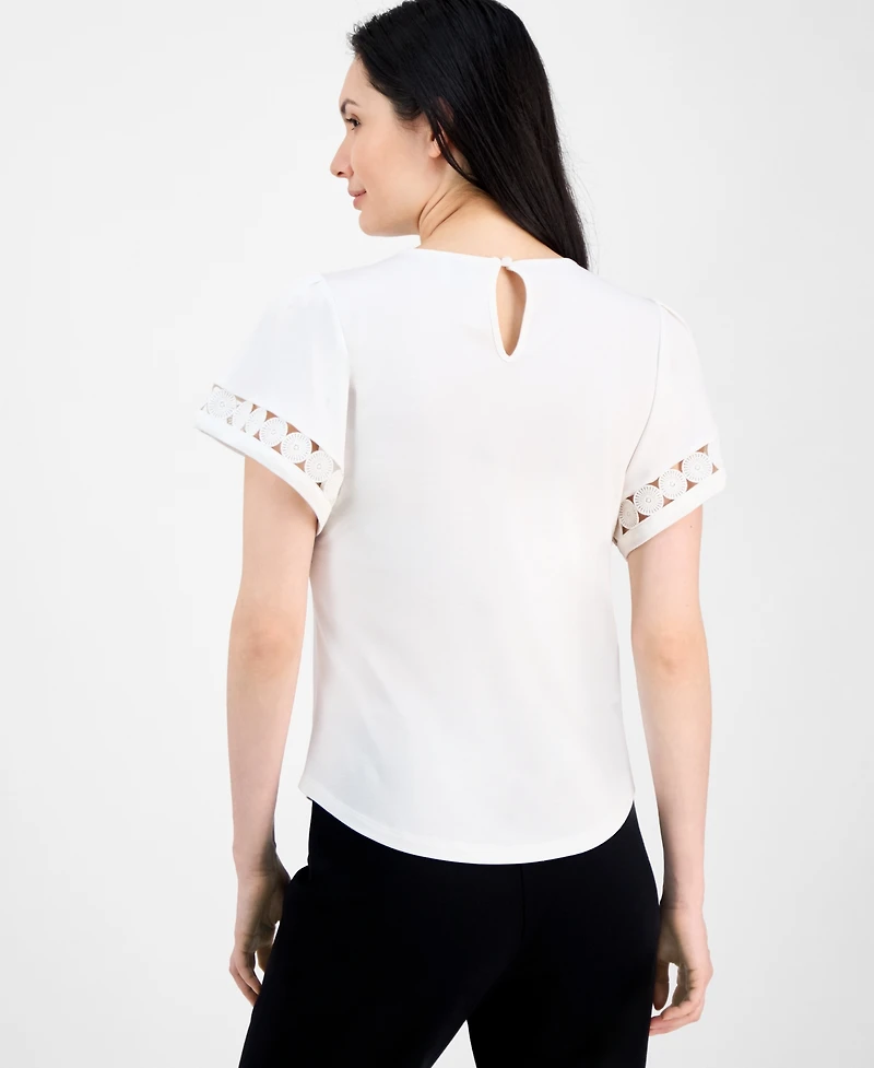 Anne Klein Women's Harmony Keyhole-Neck Flutter-Sleeve Top