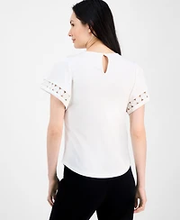 Anne Klein Women's Harmony Keyhole-Neck Flutter-Sleeve Top