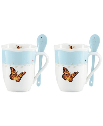 Lenox Butterfly Meadow Mugs with Spoons, Set of 2