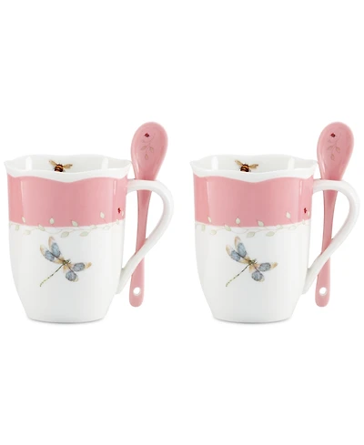 Lenox Butterfly Meadow Mugs with Spoons, Set of 2