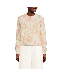 Lands' End Women's Fine Gauge Eyelash Cardigan Printed Sweater - Set Top