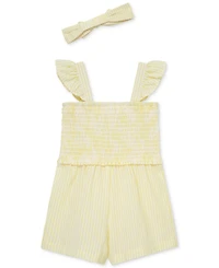Little Me Baby Girls Woven Cotton Romper & Headband, 2 Piece Set