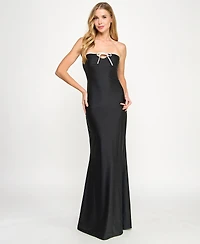 City Studios Juniors' Strapless White Tie Gown