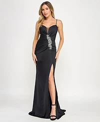 Seni & Cade Juniors' Beaded Side-Slit Gown