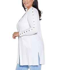 Belldini Plus Black Label Embellished Sleeve Knit Open Cardigan Sweater