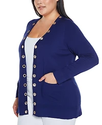 Belldini Plus Size Black Label Rhinestone Grommet Open-Front Cardigan Sweater