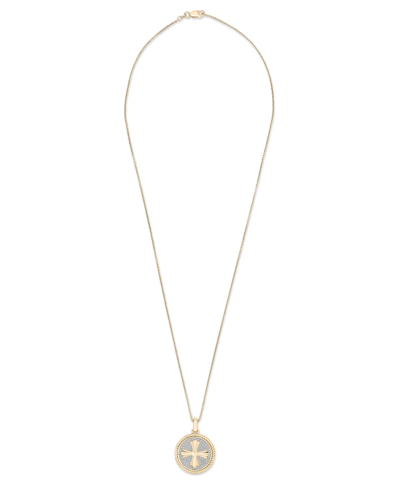Macy's Men's Diamond Cross Medallion Pendant Necklace (1/5 ct. t.w) in 14k Gold Over Sterling Silver, 22"