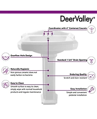 DeerValley 35.5" Tall Rectangular Vitreous China Pedestal Bathroom Sink with Overflow
