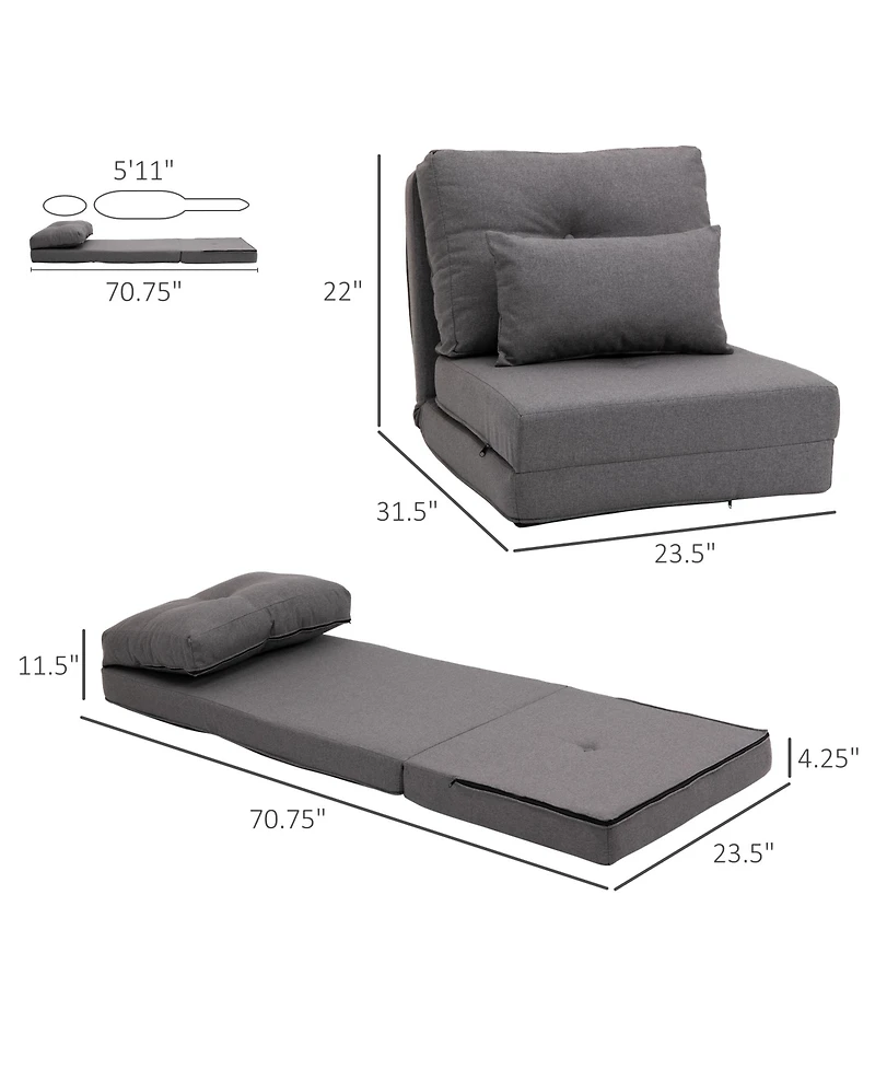 Homcom 2-in-1 Floor Lazy Sofa with 5 Position Adjustable Backrest, Dark