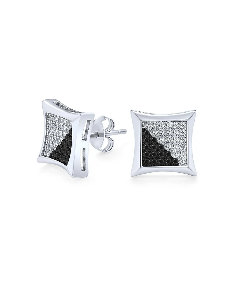 Bling Jewelry Black Yellow Blue Cz Stud Earrings, Square Cubic Zirconia, Sterling Silver, 10MM