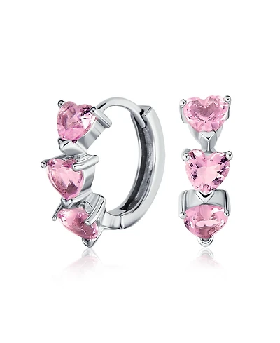 Bling Jewelry Romantic Pink Heart Cz Hoop Earrings Small Huggie Sterling Silver