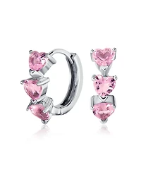 Bling Jewelry Romantic Pink Heart Cz Hoop Earrings Small Huggie Sterling Silver