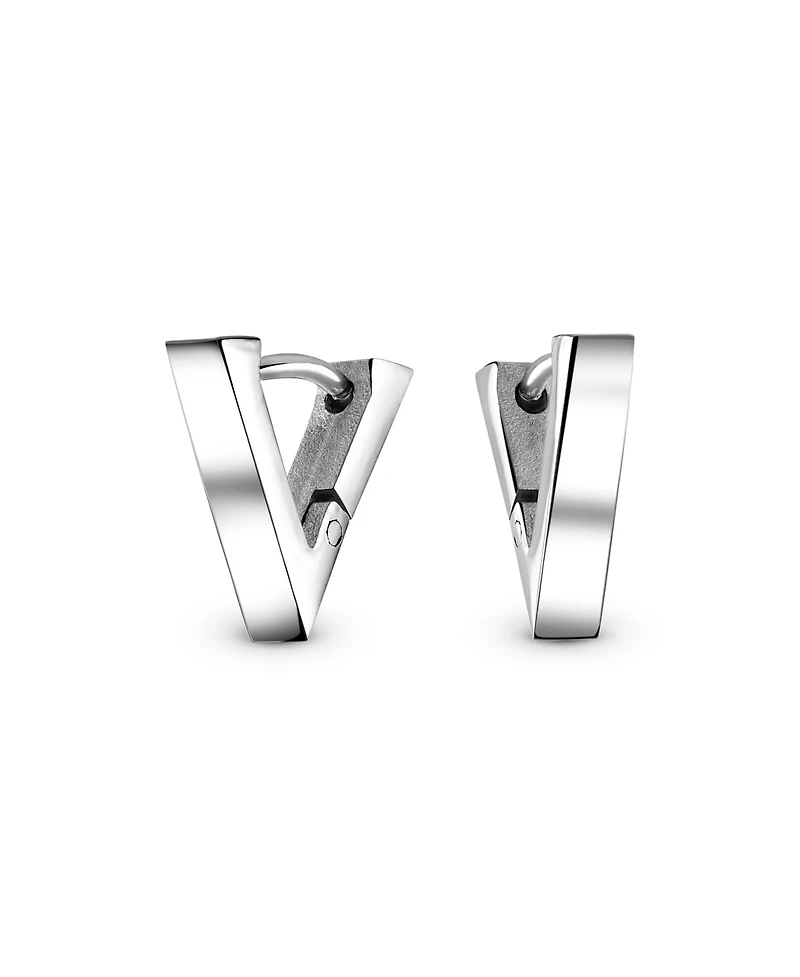 Bling Jewelry Geometric Triangle Black Silver Hoop Huggie Earrings Stainless Steel