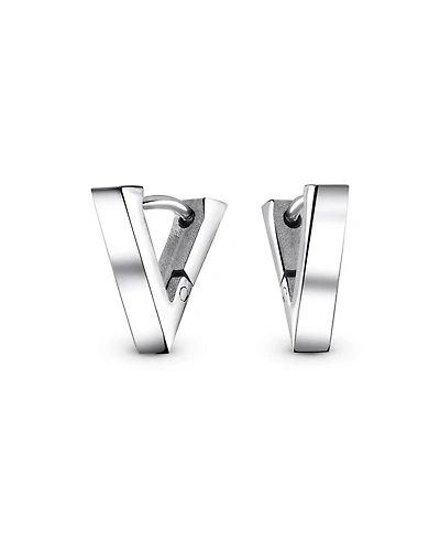 Bling Jewelry Geometric Triangle Black Silver Hoop Huggie Earrings Stainless Steel