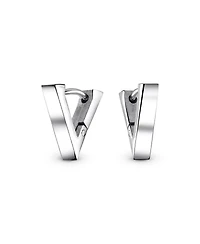 Bling Jewelry Geometric Triangle Black Silver Hoop Huggie Earrings Stainless Steel