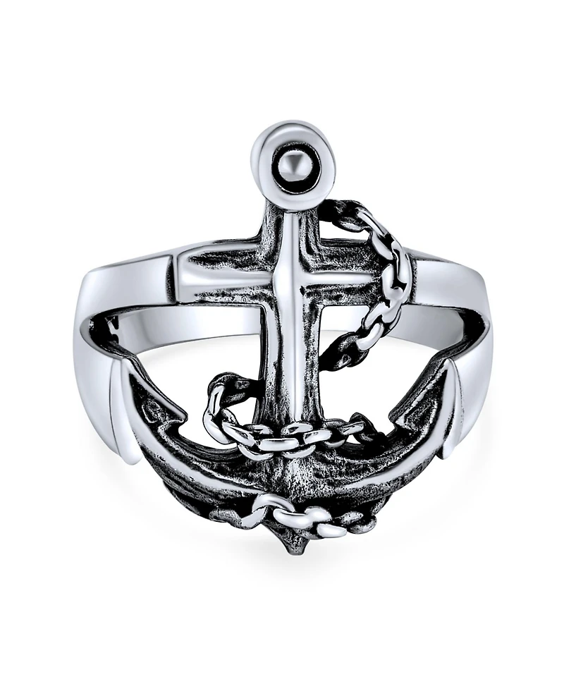 Bling Jewelry Silver Ring Nautical Anchor Band Oxidized .925 Sterling Made in Turkey