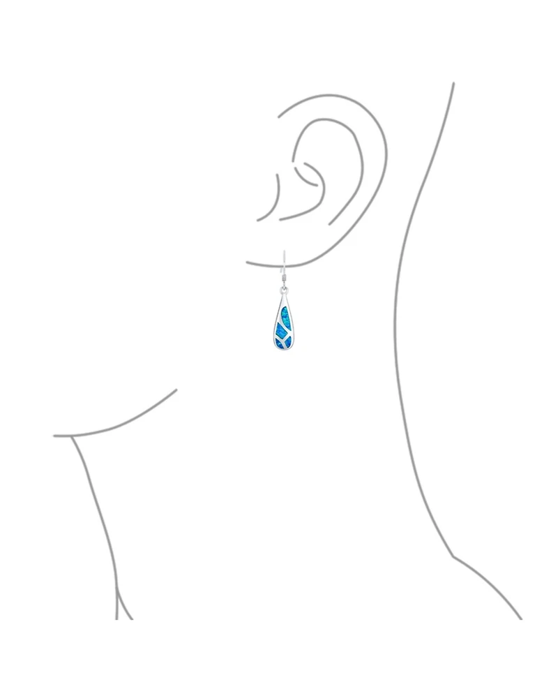 Bling Jewelry Boho Long Linear Iridescent Rainbow White Created Opal Teardrop Bar Shaped Dangle Earrings Rose Gold .925 Sterling Silver